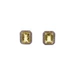 9ct White Gold Emerald cut lemon Quartz and diamond earrings