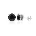 Silver 5mm round black cubic solitaire earring