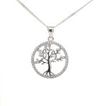 Silver Tree of life Cubic zirconia pendant with chain