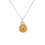 9ct White gold Round Citrine and diamond necklace