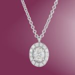 9ct White gold oval halo lab grown diamond pendant with chain
