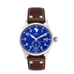 Espresso round blue dial watch with leather strap