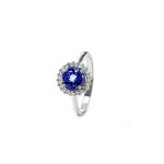 9ct White Gold Tanzanite and Diamond Halo Ring