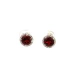 9ct White Gold Round Garnet Halo Earrings
