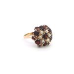 9ct Yellow Gold Garnet & Pearl Dome Ring