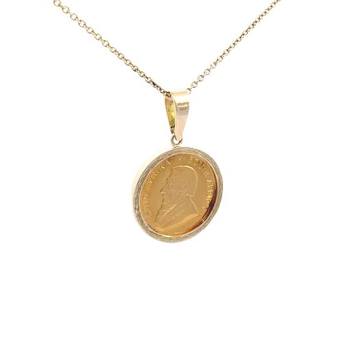 9ct Yellow Gold 1/4 Kruger coin in Frame with chain - Image 3