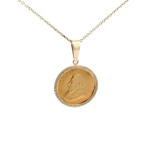 9ct Yellow Gold 1/4 Kruger coin in Frame with chain