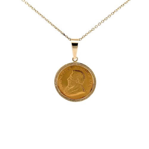 9ct Yellow Gold 1/4 Kruger coin in Frame with chain - Image 2