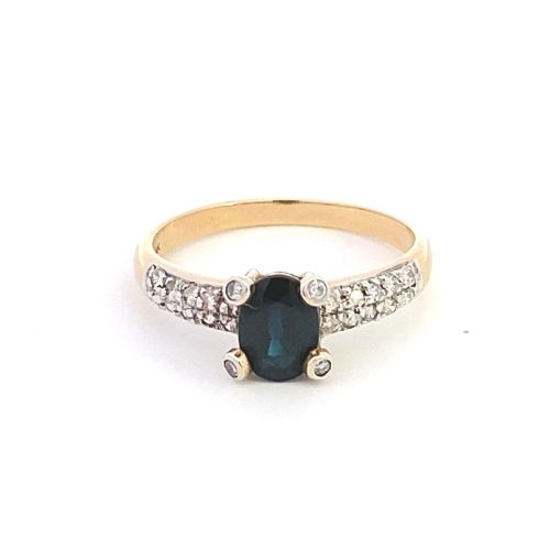 9ct Yellow Gold Oval Blue Sapphire and Diamond Ring