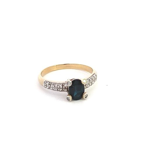 9ct Yellow Gold Oval Blue Sapphire and Diamond Ring - Image 3