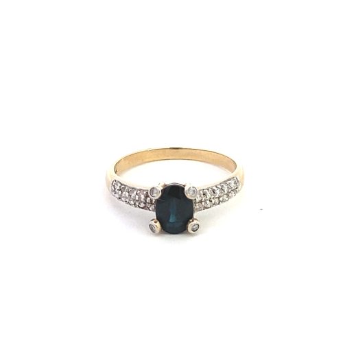 9ct Yellow Gold Oval Blue Sapphire and Diamond Ring - Image 2
