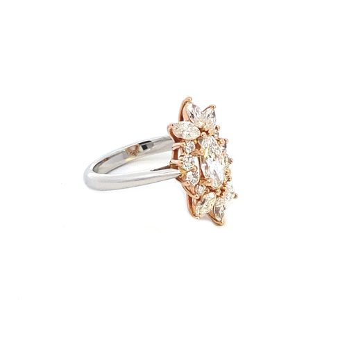 18ct Rose Gold and Platinum Diamond Cluster Ring - Image 5