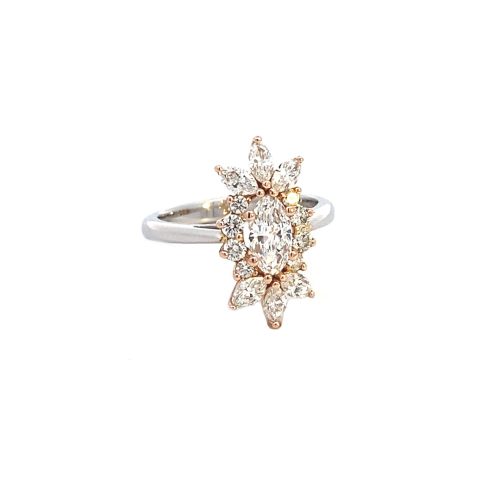 18ct Rose Gold and Platinum Diamond Cluster Ring - Image 2