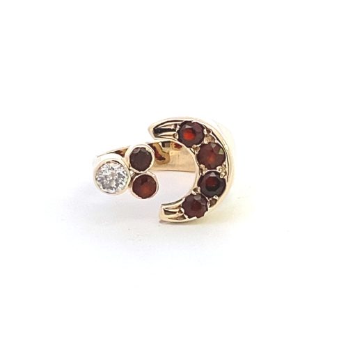9ct Yellow Gold Moon Design Garnet and Diamond Ring