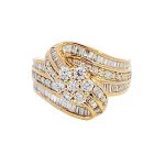 18ct Yellow Gold Diamond Curved Cross Over Cluster ring