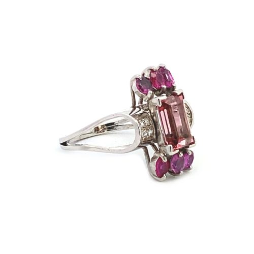 18ct White Gold Pink Tourmaline Gemstone Antique Ring - Image 3