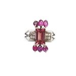 18ct White Gold Pink Tourmaline Gemstone Antique Ring