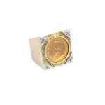 9ct Yellow Gold Gents R1 22ct Coin Ring