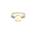 9ct Yellow Gold Diamond and Round White Opal ring