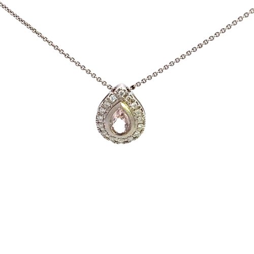 14ct White Gold Diamond and Morganite Necklace