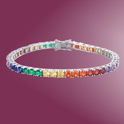 Silver Rainbow Colour Cubic Zirconia Tennis Bracelet