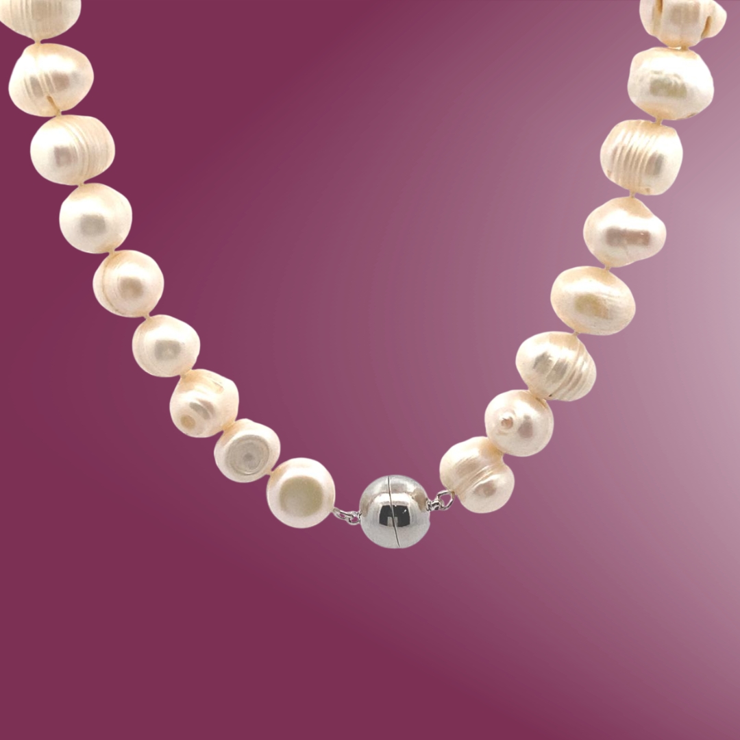 beauty ads (2) White 10mm Round Fresh Water Pearl Necklace with Magnetic Clasp - Image 1