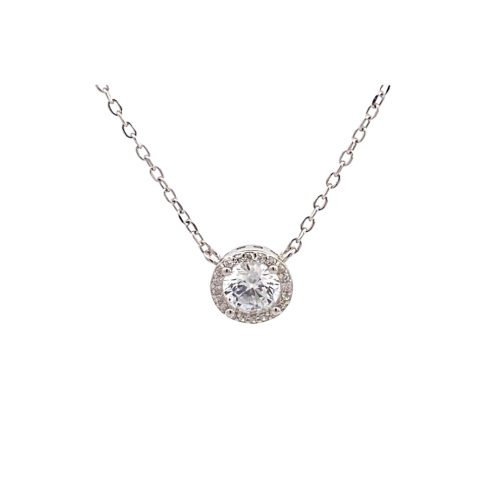 Silver Cubic Zirconia Halo Necklace - Image 2