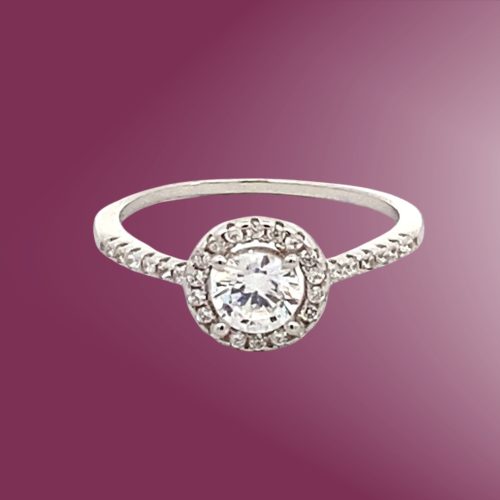 Silver Halo Cubic Zirconia Ring
